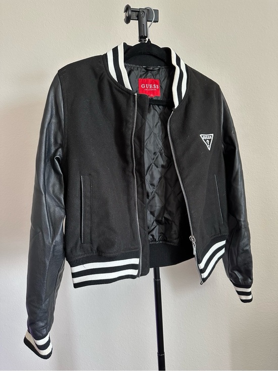 Guess Jackets & Blazers - Guess Black Quilted Jacket with Red Logo Label